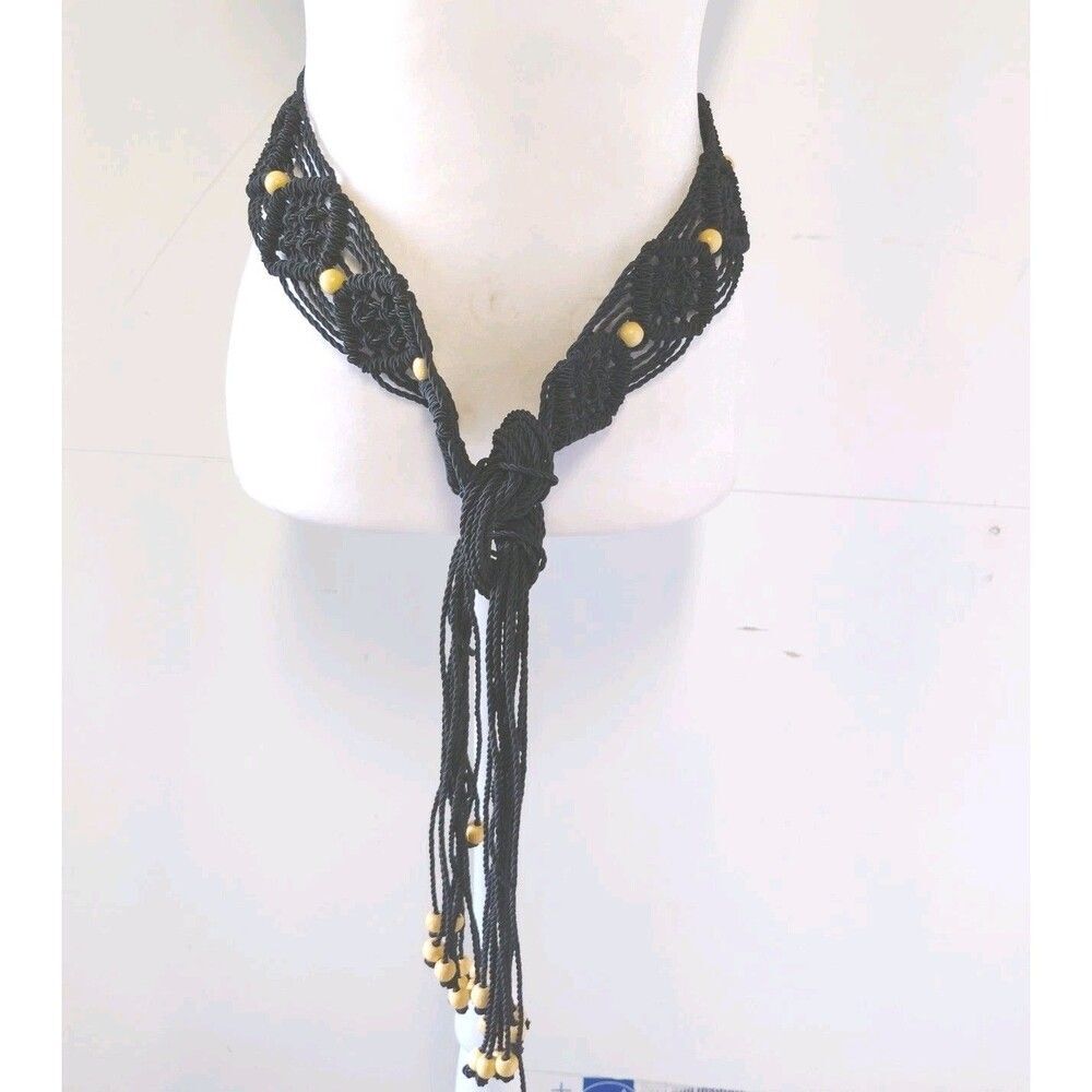 Coldwater Creek Women's Cord Belt With Wooden Beads Bohemian Festival M/L